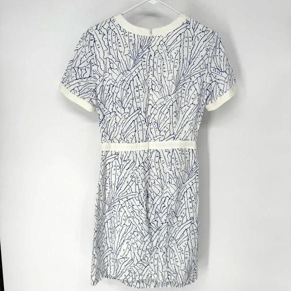 STAUD cutout Perla White Mini linen stealth Dress w/ Blue  Print size 6 - Picture 4 of 8
